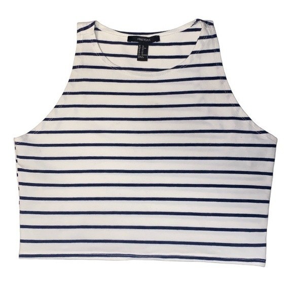 Forever 21 crop top white Blue striped size XL - Picture 7 of 9